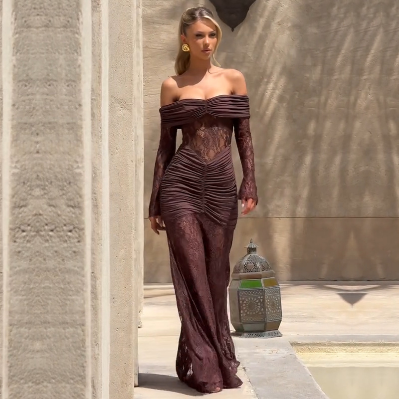 Women's Bandeau Slim-fit Long Dress Lace Dress