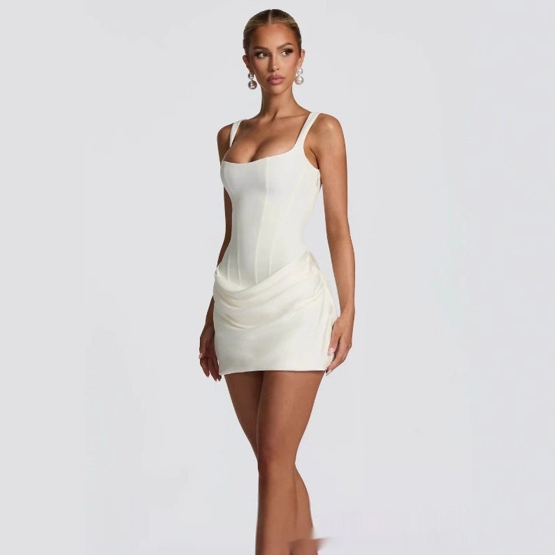 Graceful Tube Top Shoulder Strap Short Strap Hot Girl Dress