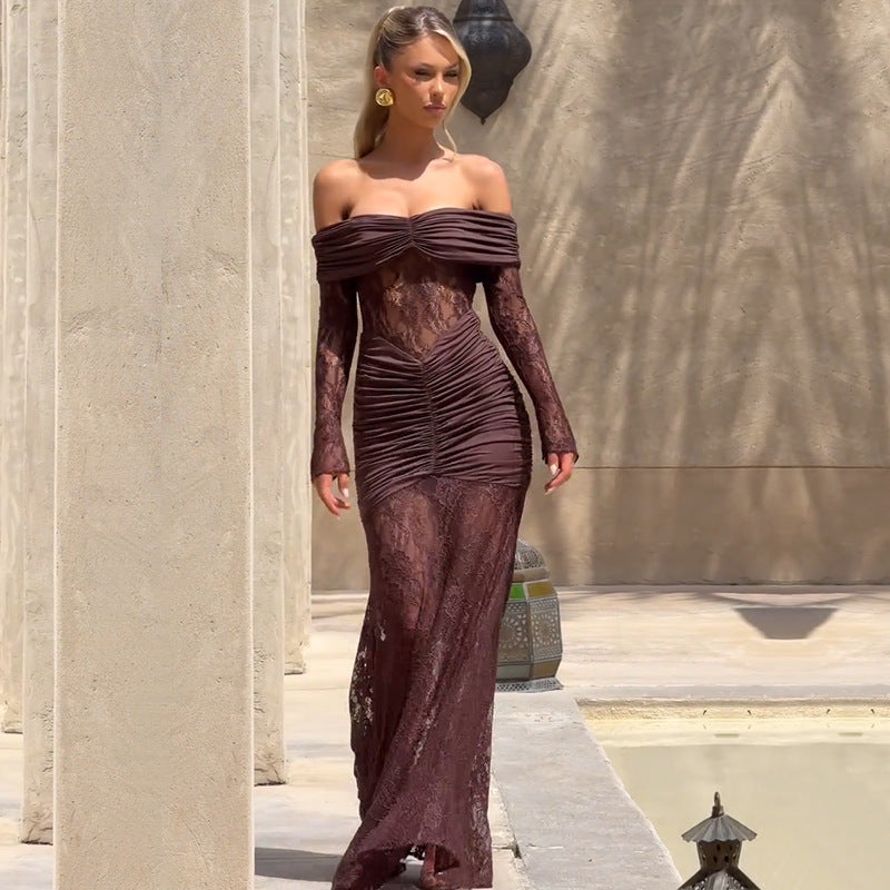 Women's Bandeau Slim-fit Long Dress Lace Dress