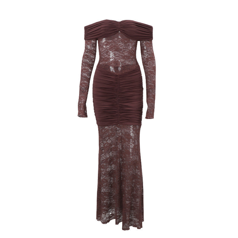 Women's Bandeau Slim-fit Long Dress Lace Dress